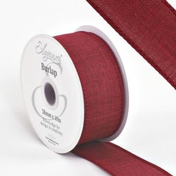 Eleganza Wired Edge Burlap 38mm x 10m Burgundy No.17 - Ribbons